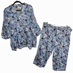 XL Papinelle Pajama Set Top Bottom Flower Print Womens Extra Large